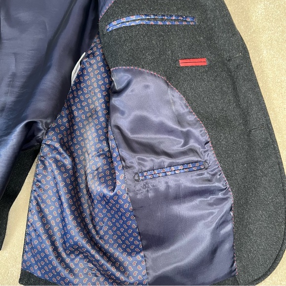 Cremieux Dark Gray wool Blazer Leather Elbow Patches 2 Button Blazer men's Large - Picture 10 of 16